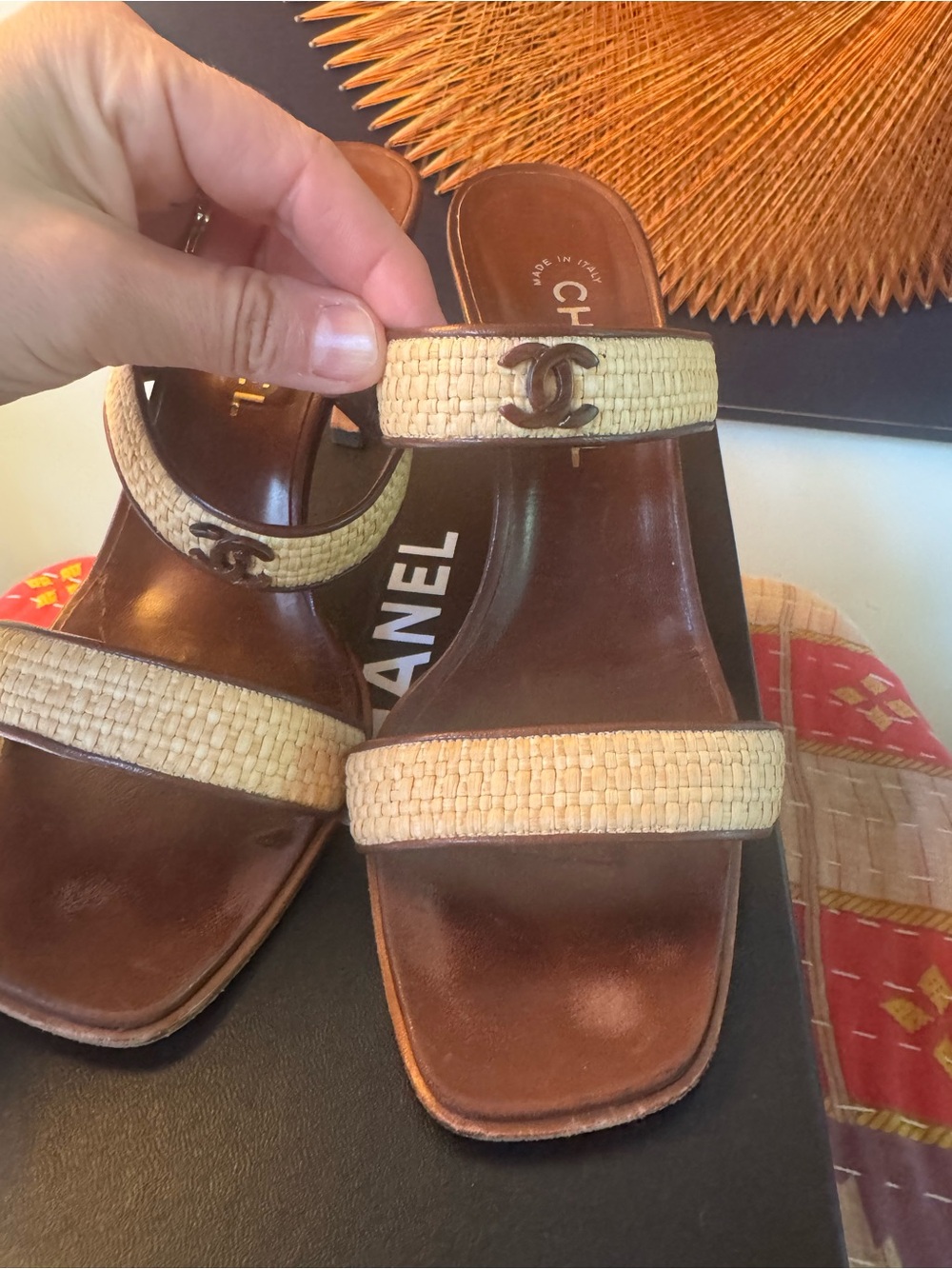 CHANEL Rattan Summer Logo Heels 39.5 - Picture 3 of 16